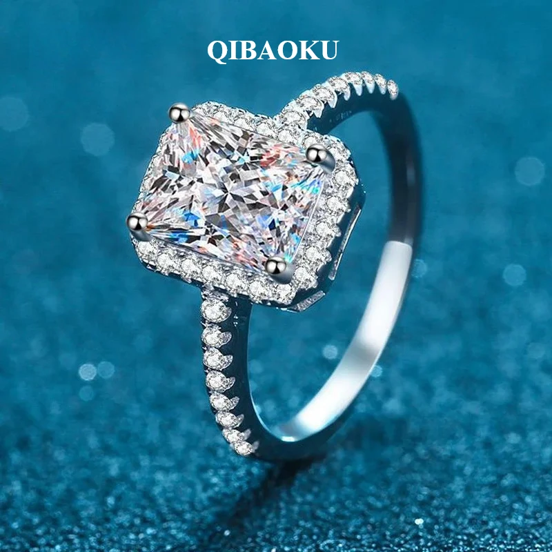 QIBAOKU 2/1CT Radiant Moissanite Engagement Ring  Colorless VVS Diamond Proposal Rings Sterling Silver Weddig Band 2026