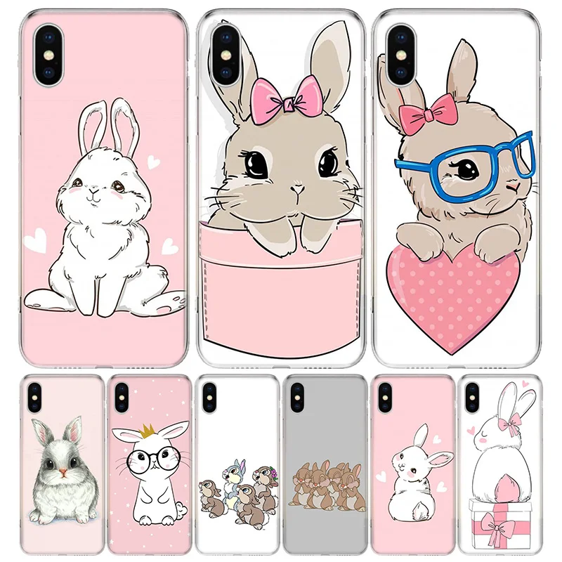 Cute White Baby Rabbits For iPhone 16 15 14 13 12 11 Pro Max Phone Case X XS XR 7 Plus Print 8 SE Apple Fundas Cover Coque 11 15