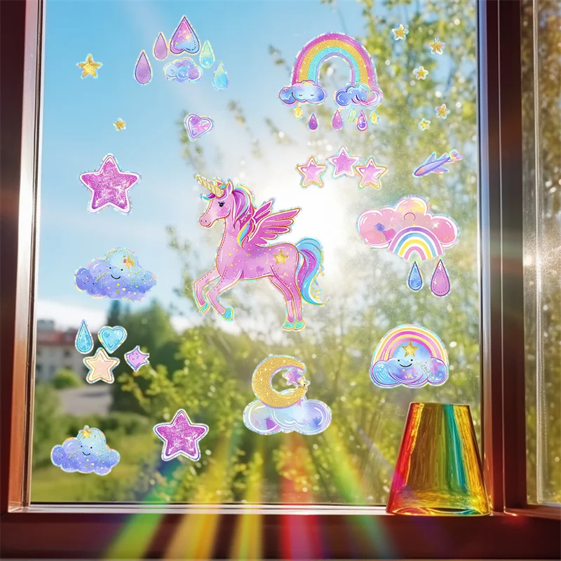 Autocollant licorne arc-en-ciel bohème, autocollant pour chambre de fille, fenêtre arc-en-ciel, papier peint pour chambre d'enfant