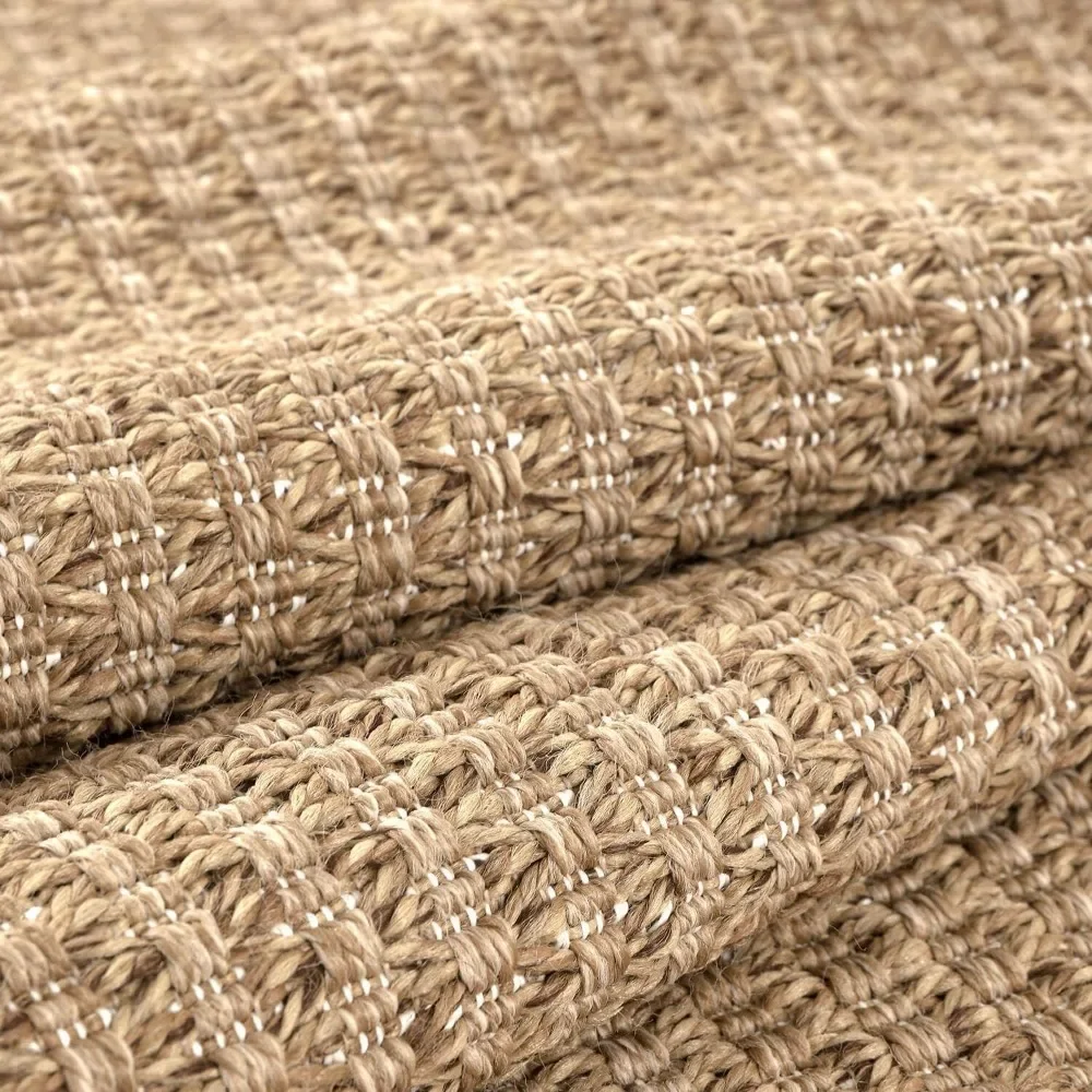 Jute Rugs 6x9 Natural Color Living Room Indoor Outdoor Area Rug, High Traffic Washable Solid Boho Woven Design Outside Carpet