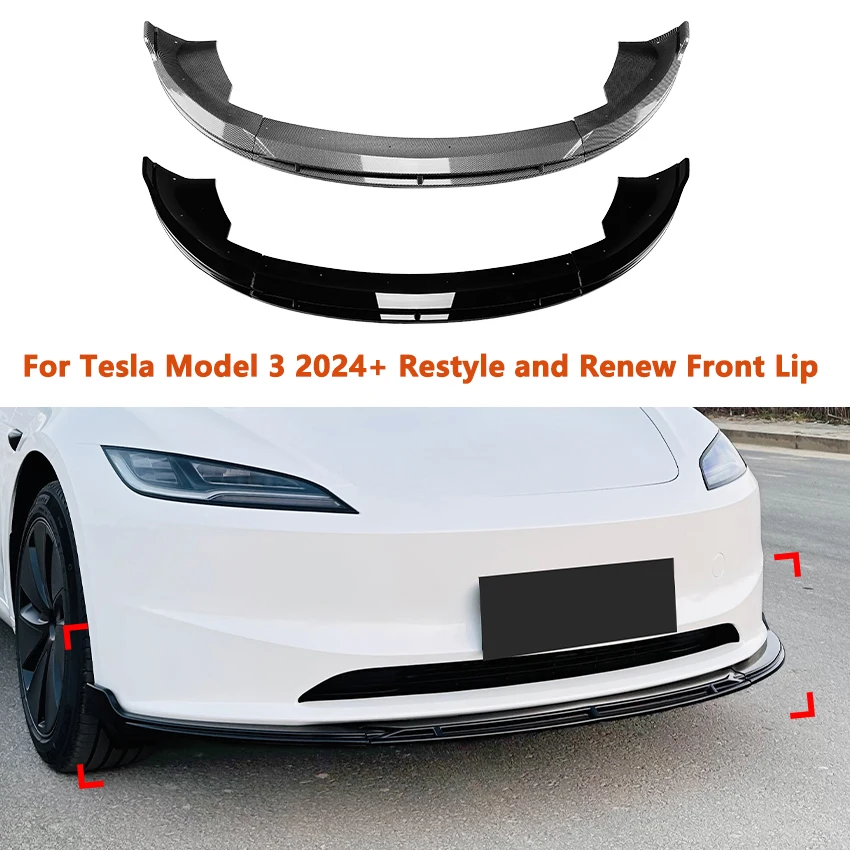 

For Tesla Model 3 2024+ Restyle and Renew Front Bumper Lip Spoiler Splitter Diffuser Exterior Protector Decoration Accessories