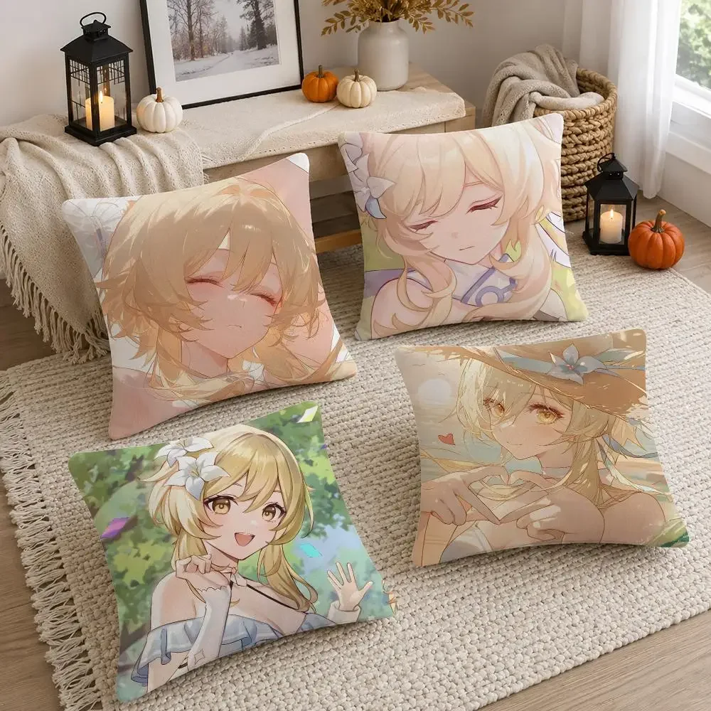 Game Character Lumine Cushion Cover Soft Fluffy Short Plush  Pillow Case Throw Decorative for Sofa Bedroom Home Decor