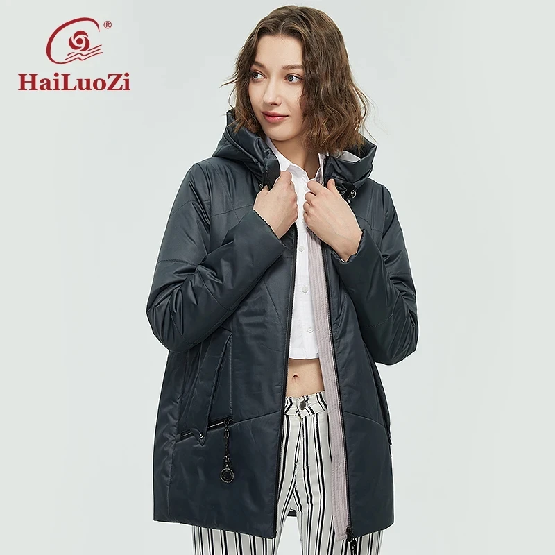 HaiLuoZi 2022 Women\'s Autumn Winter Jackets Zipper Hooded Women Coat Thin Cotton Fashion Short Warm Outwear Casual Parka 38