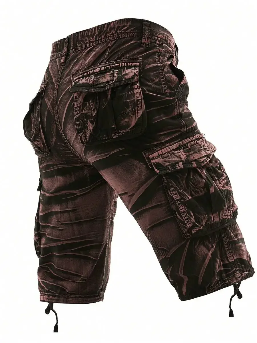 

Mens Tie-Dye Cargo Shorts 100% Cotton Washed Casual Streetwear Multi-Pocket Utility Summer Outdoor Shorts