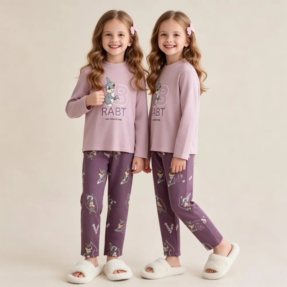 Toddler Big Kids Autumn Pajamas Set Cartoon Bunny Long Sleeve Tops+Pants 2pcs Kids Clothes Spring Winter Soft Homewear Sleepwear