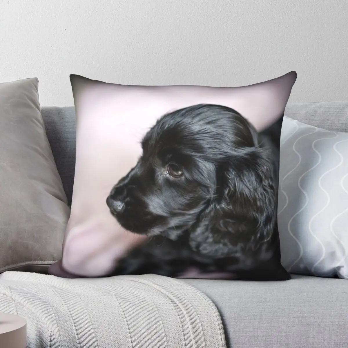 BLACK COCKER SPANIEL PUPPY PROFILE Square Pillowcase Polyester Linen Velvet Pattern Zip Decor Sofa Seater Cushion Cover