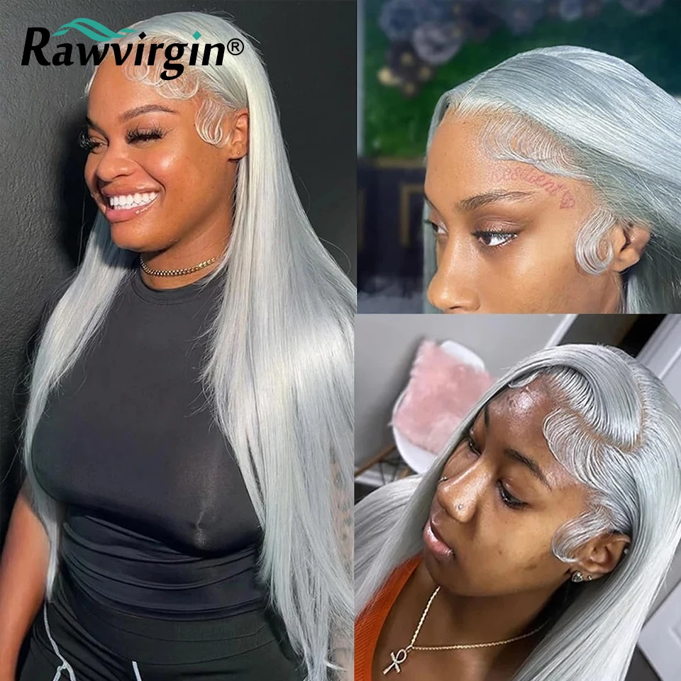 

Silver Grey Straight 13X4 Lace Front Wig Brazilian Virgin Human Hair Wigs For Women Pre Plucked Transparent Lace Frontal Wig