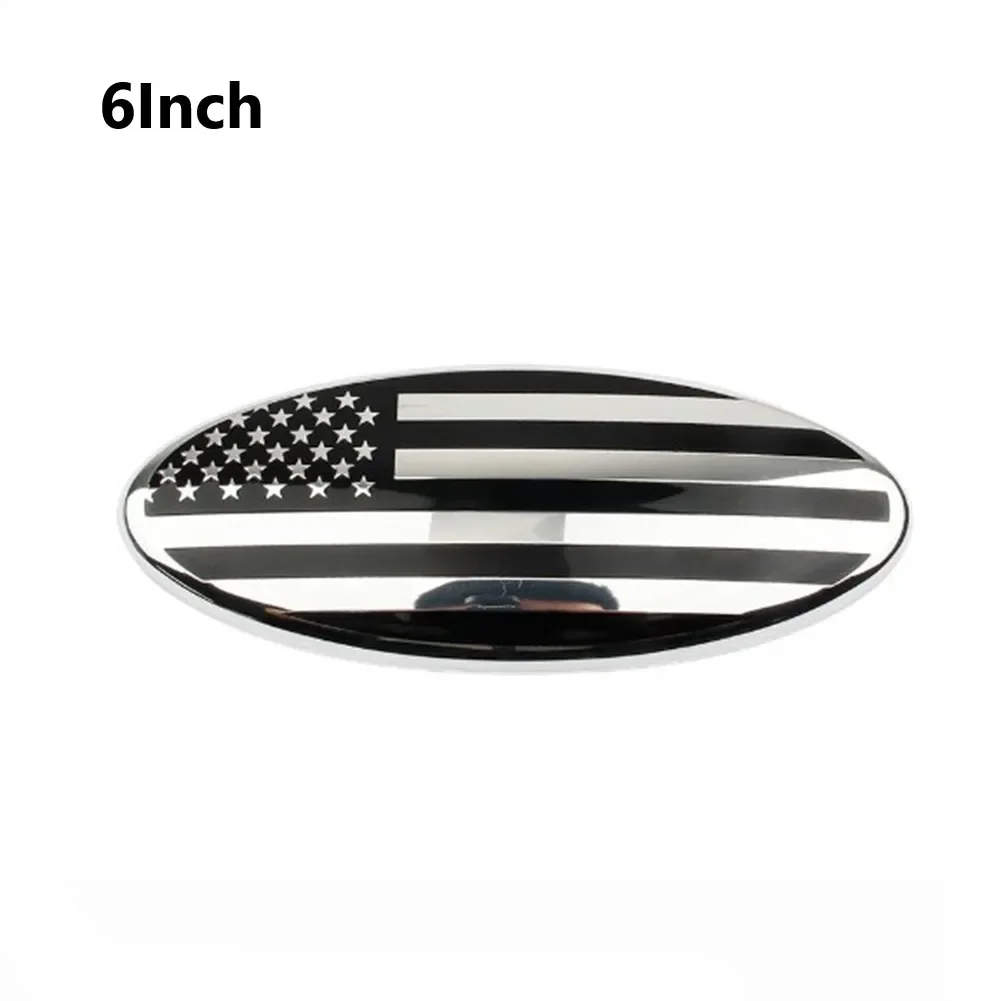 6Inch Oval Front Grille Emblem ABS Silver/Black For Ford F150 F350 FRONT GRILL Tailgate US Flag Oval Emblem Badge