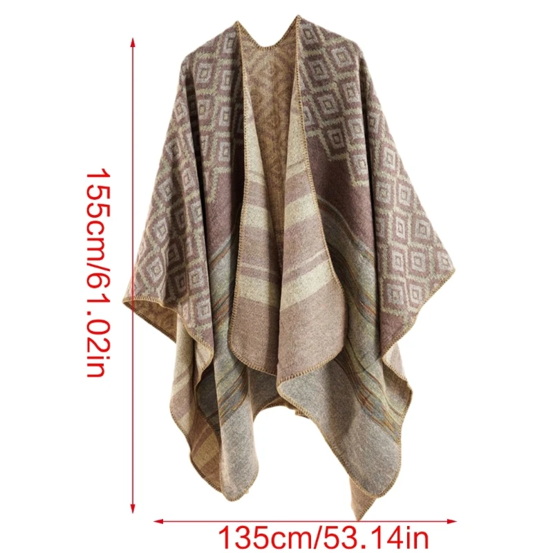 95AB Patrón geométrico México Poncho suéter hecho a mano Pashmina capa chal abrigo para viajes invierno otoño capas a prueba