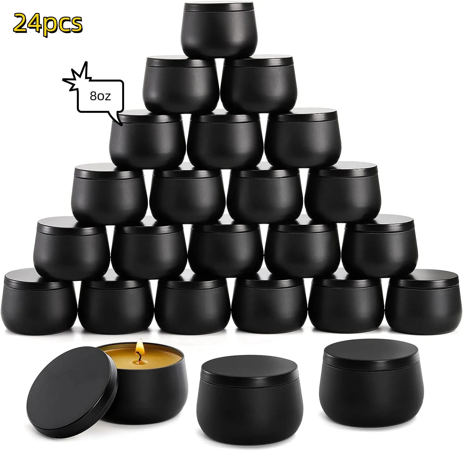 

24PCS 8oz Christmas Scented Candle Tin Round Metal Candle Containers Candy Jar Can Sundries Storage Jar Sealed Travel Tin