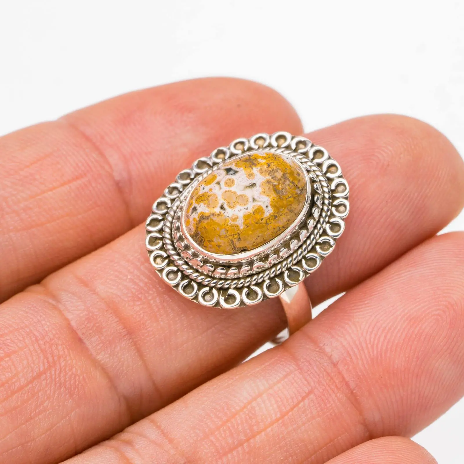 

StarGems® Natural Ocean Jasper Handmade 925 Sterling Silver Ring 7.75 E8321