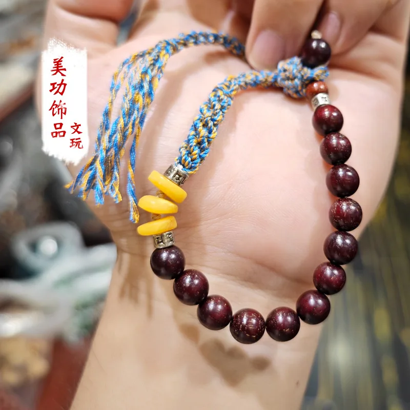 Natural Rosewood Bracelet Handmade Rope Woven Leaf Rosewood Bracelet Guajacwood Cat Bracelet Crafts Tassel Handheld Men and Wome