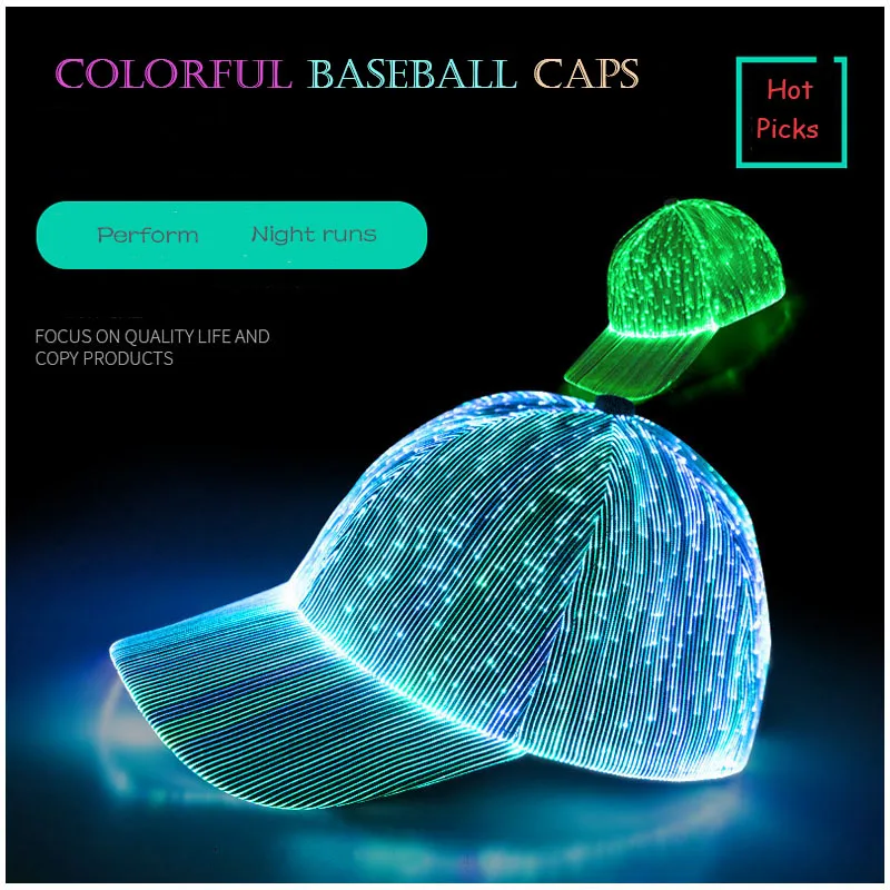 Hot Sale New Led Fiber Optic Glowing Cap Bar Bundy Glowing Baseball Cap Hip Hop Couple Glitter Cap