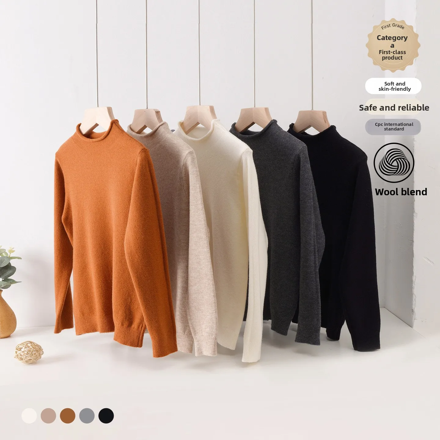 

Kids Boys & Girls Sweater 2025 Autumn Winter New Solid Color Knitted Pullover Top Semi-High Neck Soft Wool Blend Casual Wear