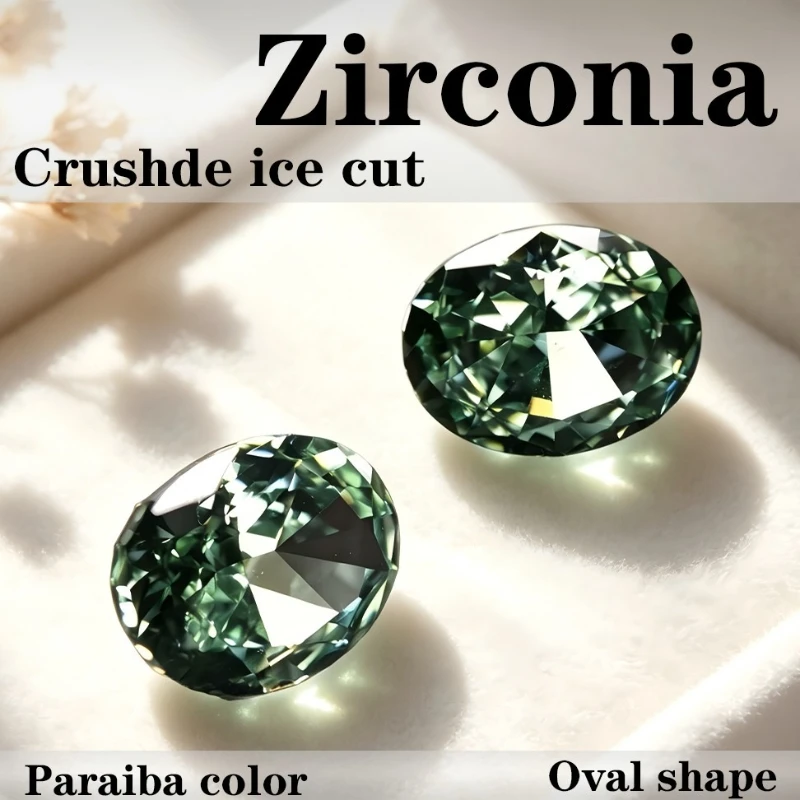 Kubischer Zirkonia Stein, ovale Form, Crushed-Ice-Schliff, Paraiba-Farbe, CZ 4K-Schliff, 5A+ Qualität, Laborproduktion – Detail 1
