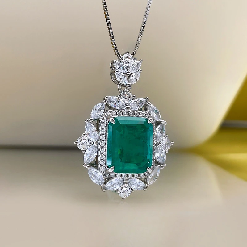 Colar verde colombiano para mulheres, 8 Carat, prata 925, senso de design de alta qualidade, nicho, joias de casamento, atacado