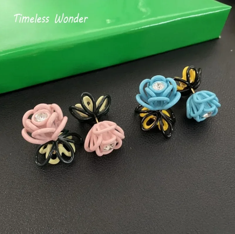 Timeless Wonder Fancy Zircon Enamel Floral Stud Earrings for Women Designer Jewelry Luxury Party Rare Sweet Versatile 1341