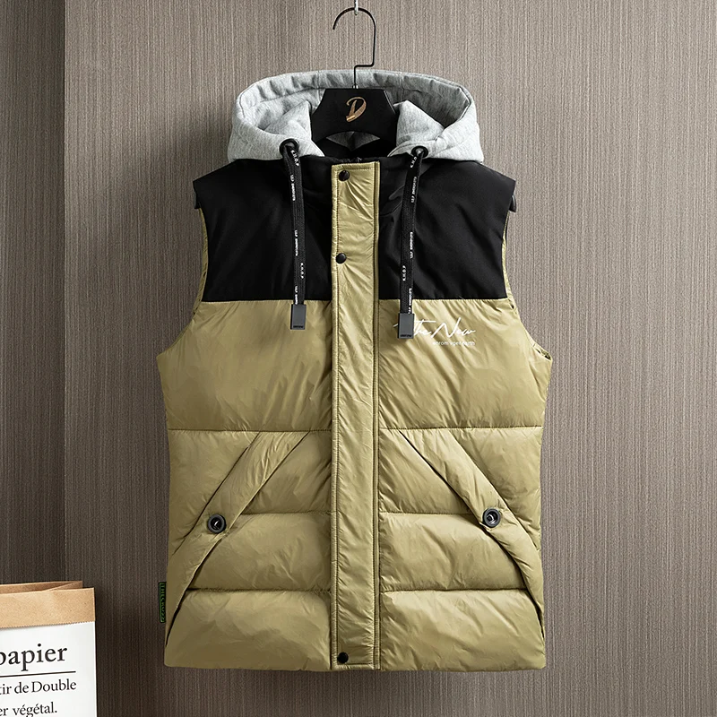 Winter Hooded Down Vests Men Patchwork 90% Duck Down Vests Solid Warm Sleeveless Waistcoat Homme Casual Parkas Men Clothing