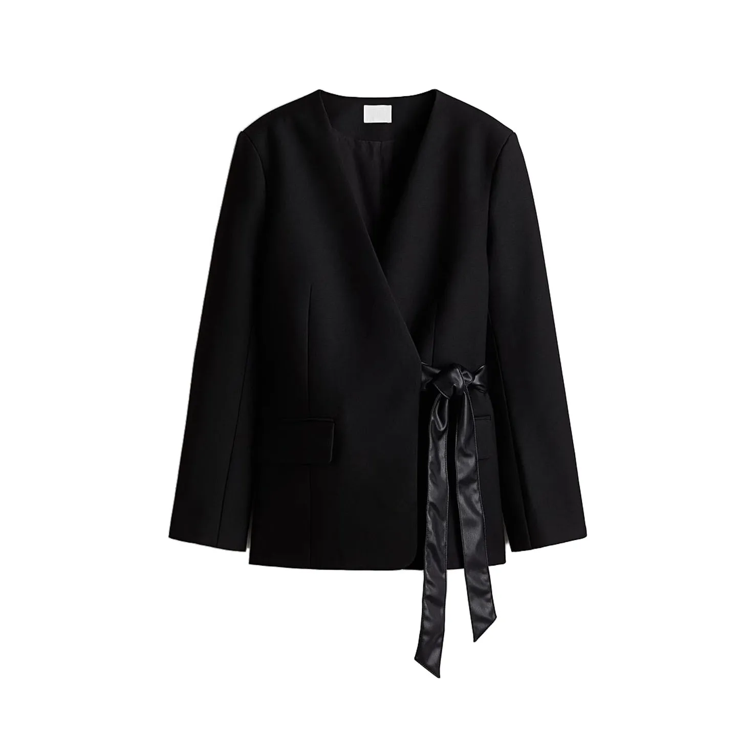 

Autumn New Women's Commuter Sle V-Ne Long Sve Belted Design Casual Suit Jaet Straight Cut Polyester Fiber
