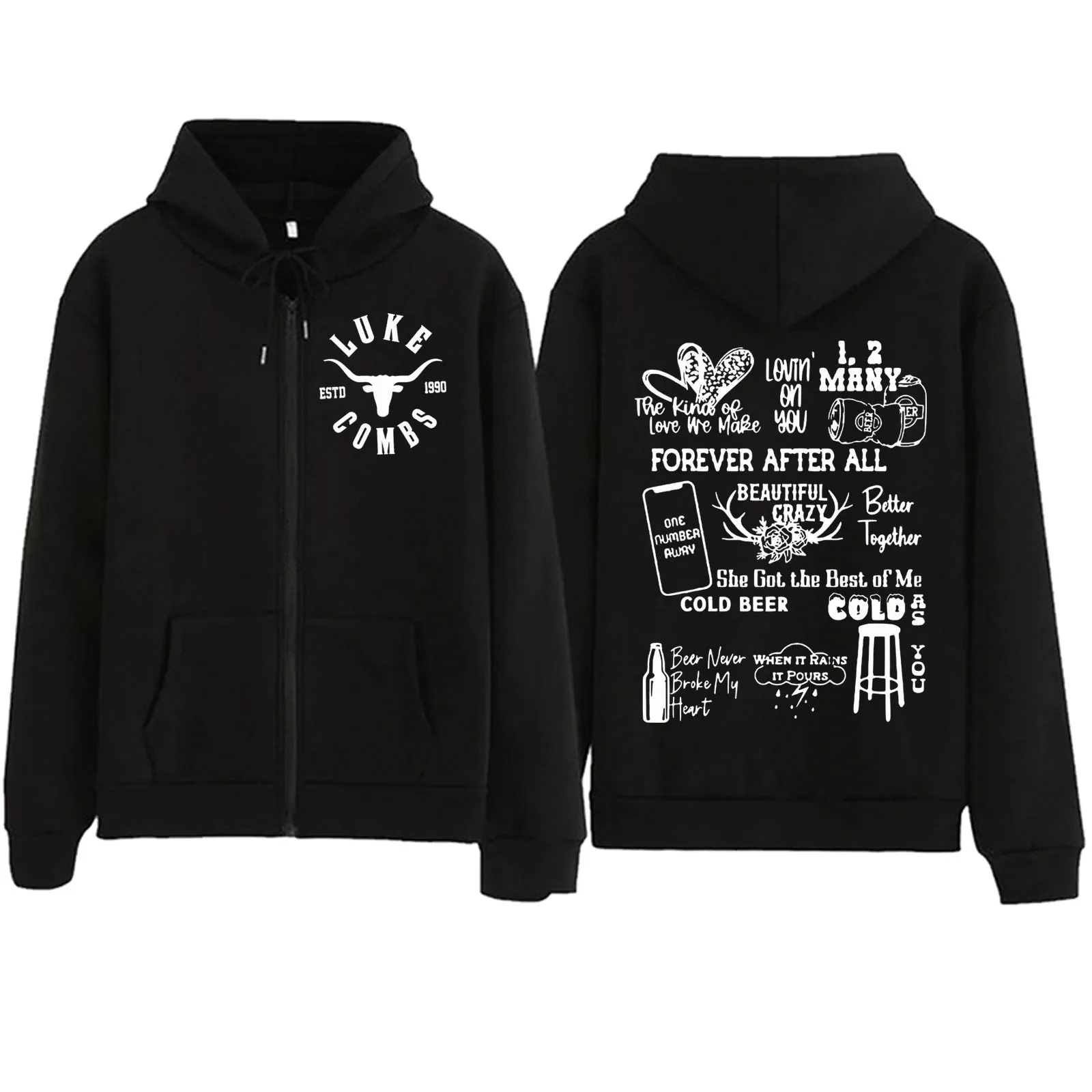 

Luke Combs Zipper Hoodie Harajuku Pullover Tops Western Country Music Sweatshirt Streetwear