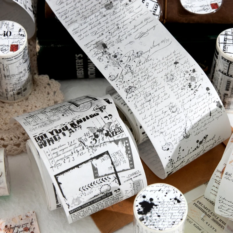 70 mm * 200 cm/Rolle Retro-Stil Text Manuskript Thema Washi Tape Collage Junk Journal Hintergrund Dekoration Aufkleber DIY Scrapbook