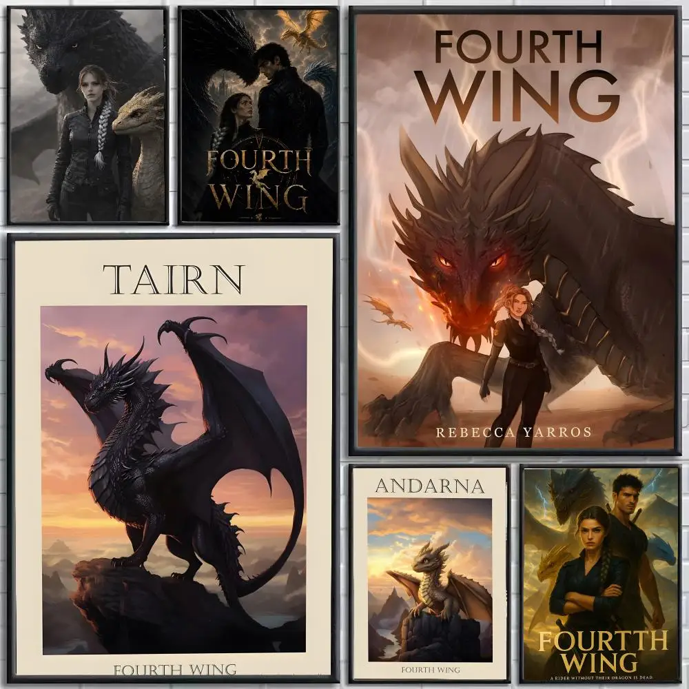 Artwork Fourth Wing Dragon Poster Self-Adhesive HD Mural Wall Decals, Living Room Bedroom Home Decor Gift
