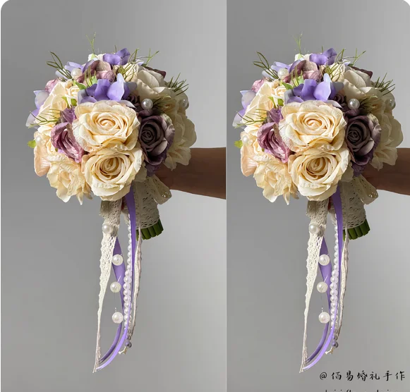 

New purple diy wedding bouquet spherical wedding artificial flower marriage proposal license flower photography props girlfriend