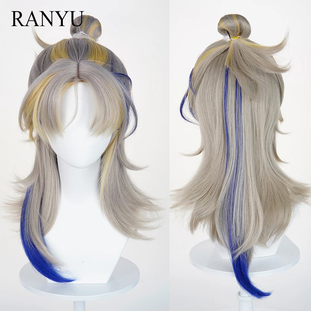

Льняной желтый синий мелирование аниме игра косплей синтетические парики средняя часть длинный прямой парик для повседневной вечеринки