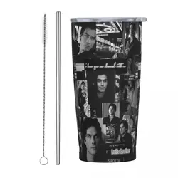 Salvador The Vampire Diaries taza térmica aislada al vacío con tapa y pajita, vaso de doble pared de acero inoxidable, 20 Oz