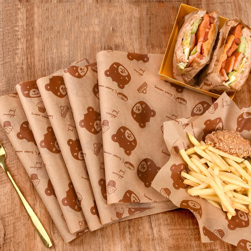 50pcs Food Packaging Printing, Oil Proof Paper, Fried Meal Tray Padding Paper, Sandwich Packaging Paper