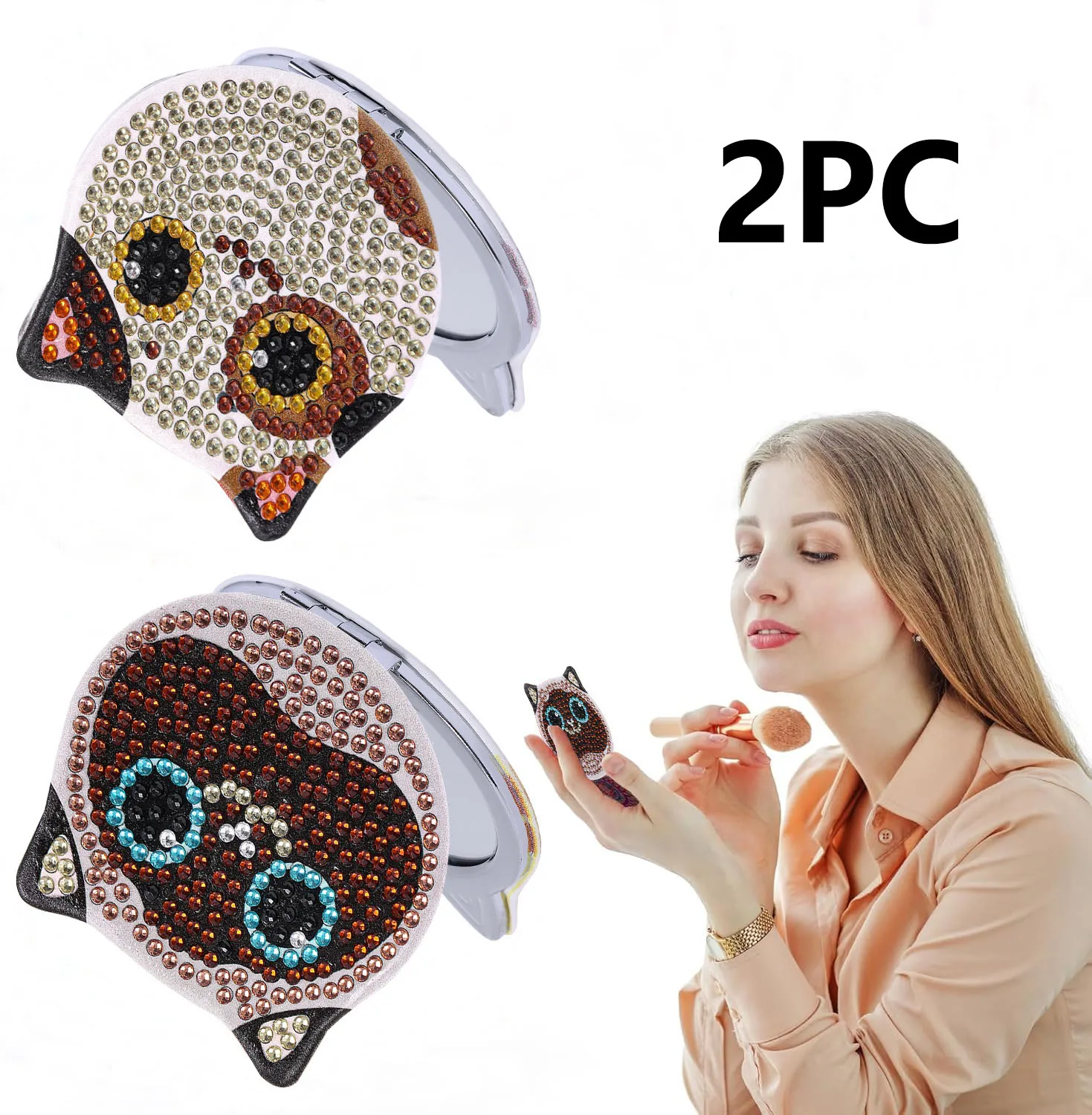 

2 комплекта зеркал для алмазной живописи своими руками, изготовленных из искусственной кожи с кошачьей тематикой, портативное дорожное зеркало для макияжа