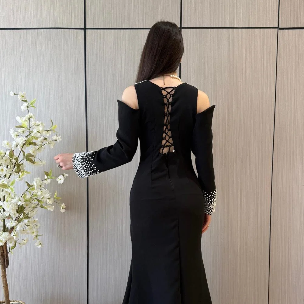Vestidos de Noche elegantes con listones, vestidos de fiesta negros hasta el suelo, vestidos de graduación de sirena, batas de noche de lujo personalizadas 2025