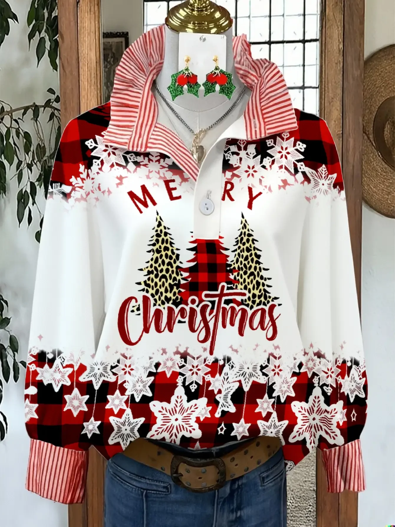 

Women's Spring and Autumn Winter Collection Women's Stand up Collar Shirt Long Sleeve, Christmas Gift