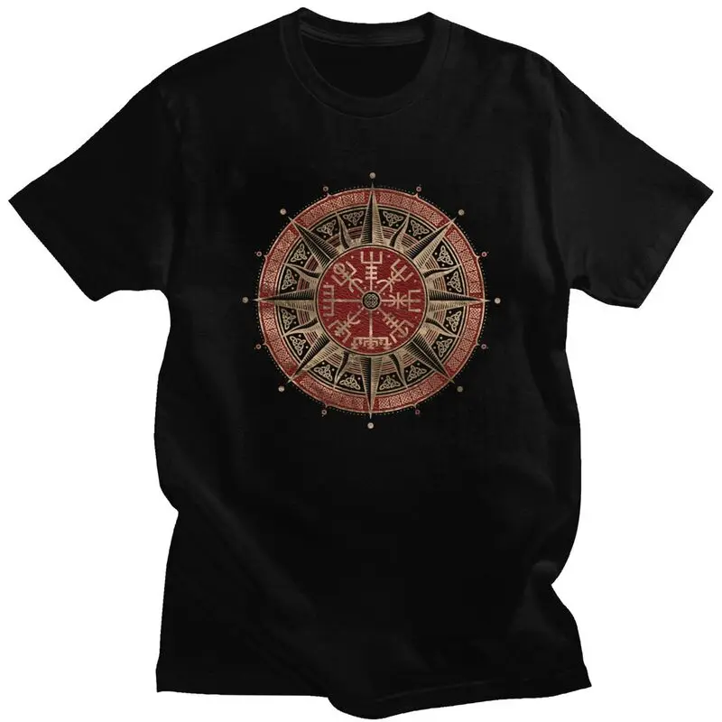 Custom Vegvisir Viking Compass T Shirt for Men Pure Cotton Tshirt Casual Tee Norse Vikings Valhalla T-shirts Slim Fit