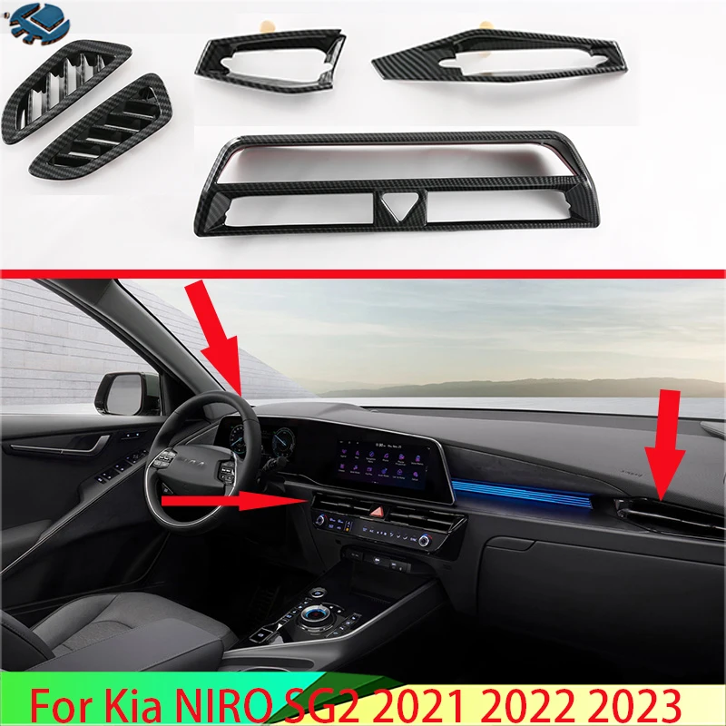 

For Kia NIRO SG2 2021 2022 2023 Carbon fiber style Air Vent Outlet Cover Dashboard Trim Bezel Frame Molding Garnish