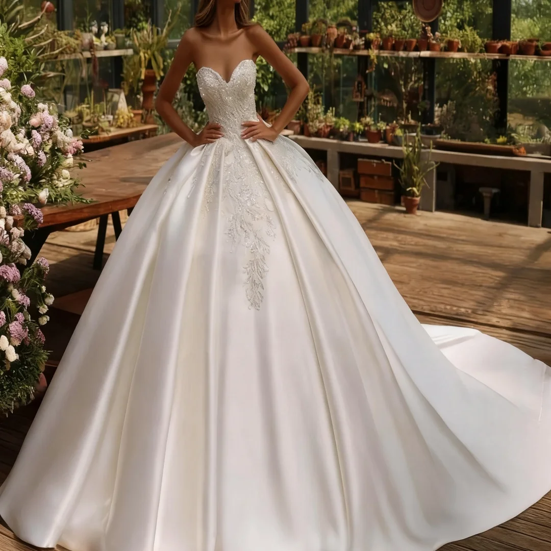 

Customized Exquisite Satin Ball Gown Off The Shoulder Wedding Dress Formal Bride Porm Party Gowns