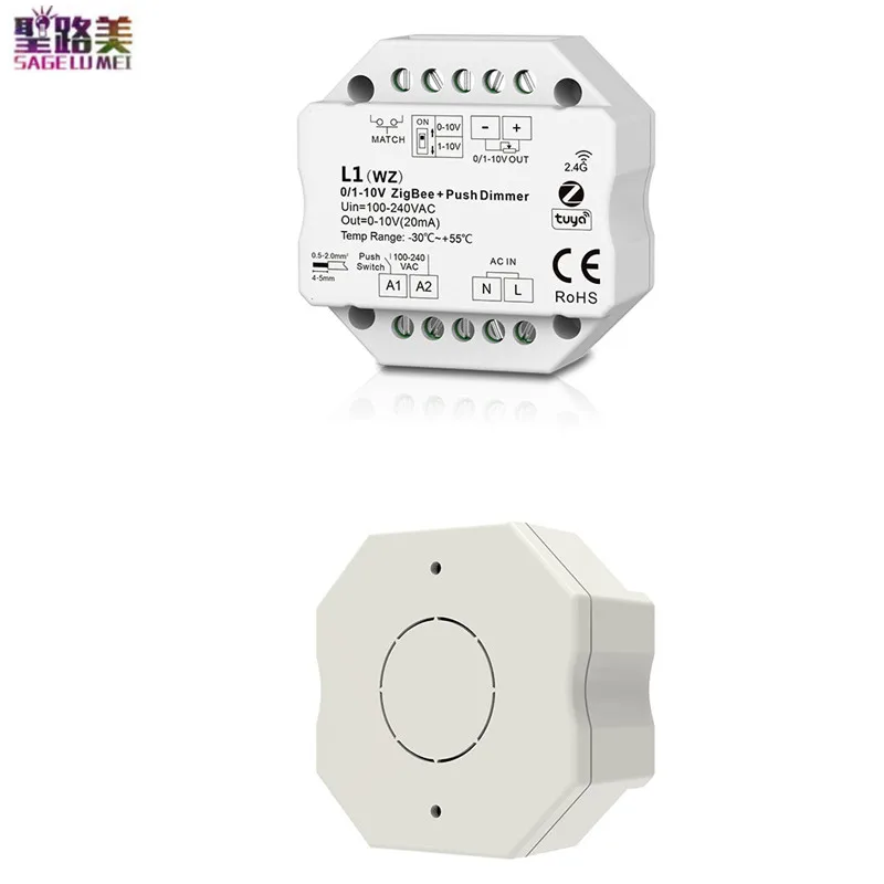 L1(WT)WiFi / L1(WZ)ZigBee Tuya 2.4G RF Wireless Led Dimmer DIP Switch Push Dim 1CH Input AC100-240V Output 0/1-10V Dimming