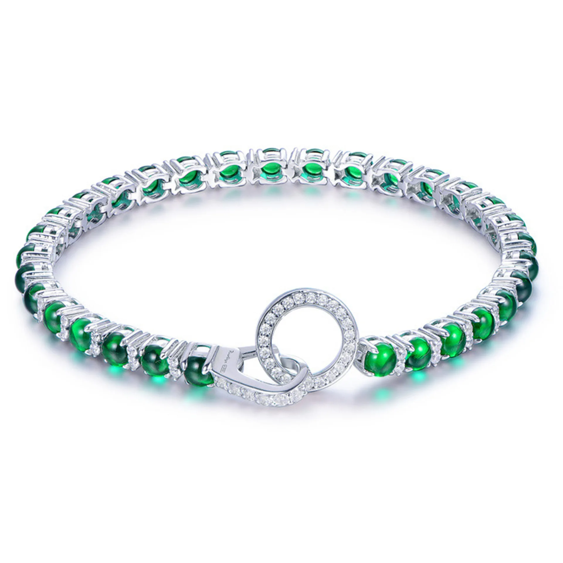 

Luxury 925 Sterling Silver Tennis Bracelet Artificial Emerald Toggle Clasp Fine Jewelry for Women's Birthday Valentines Gifts