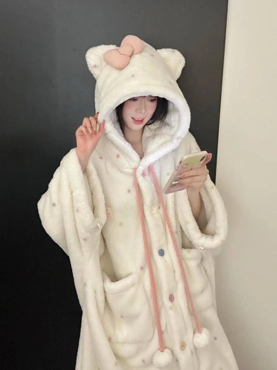 Thickened Coral Fleece Pajamas Women's Winter Home Clothes Set Large Size with Print Cartoon Design Can Be Worn outside