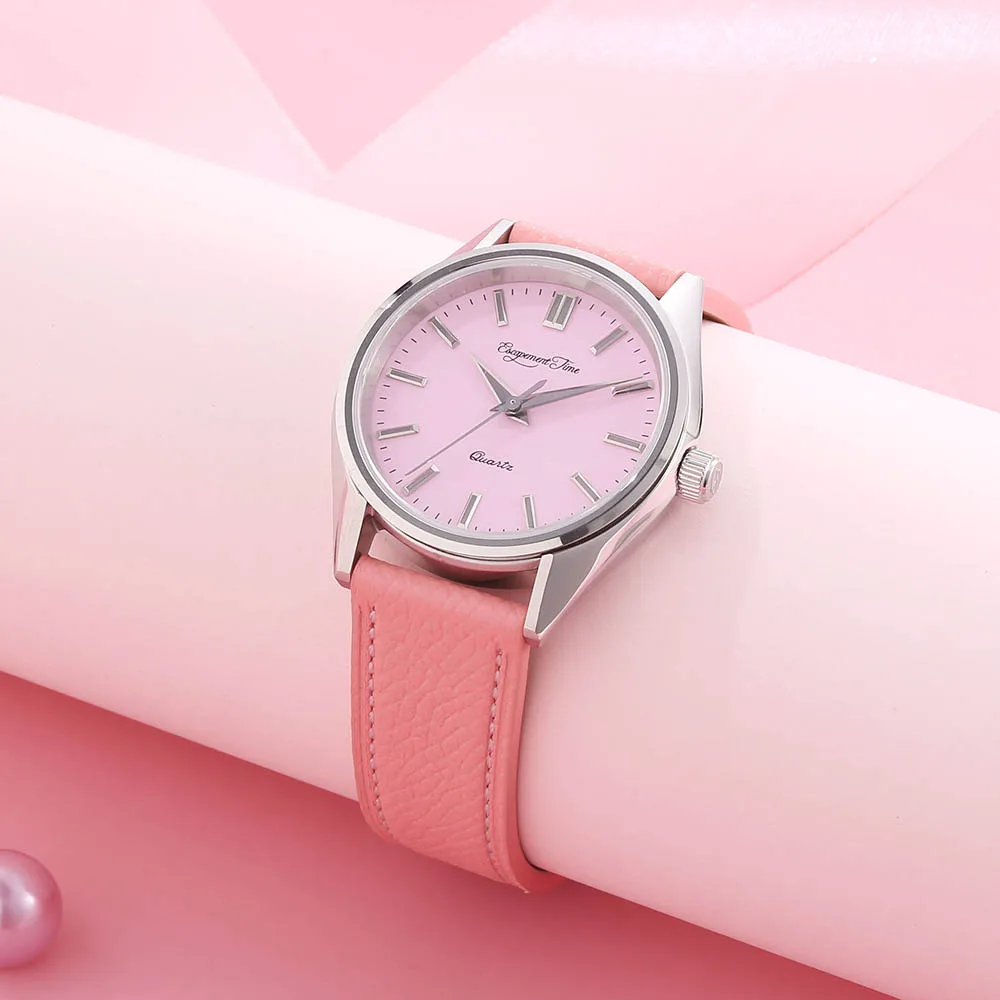 35MM Simple Fashion Ladies Quartz Watch Japan VH31 Sweep Second Movement Waterproof Stainless Steel Sapphire Glass Leather Strap