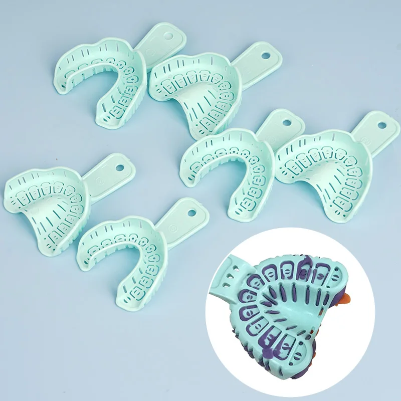 

6 шт. лоток для оттисков зубов, пластиковые одноразовые лотки для зубных протезов, держатель для зубов, инструмент для стоматолога