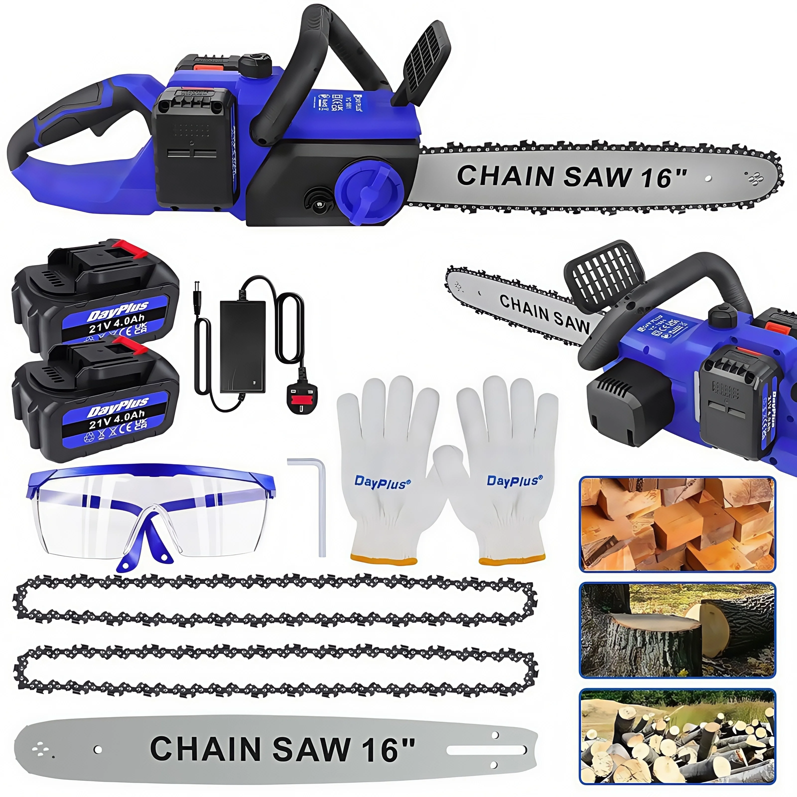 منشار لاسلكي 16 بوصة يعمل بالبطارية، محرك بدون فرشاة محمول 2000 وات، بطاريتين قطع سريع 13 متر/الثانية، مقاوم للصدمات، البستنة بنفسك