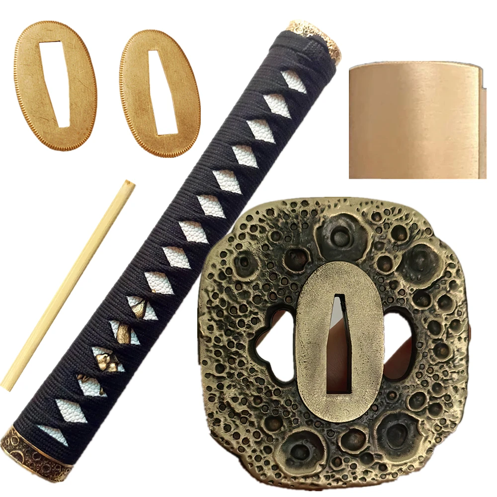 Japanese Samurai Sword Katana/Wakizashi/Tanto Guard Accessory Set Kirsite Copper Tsuba+Menuki+Fuchi+Kashira+Handle+Habaki+Seppa