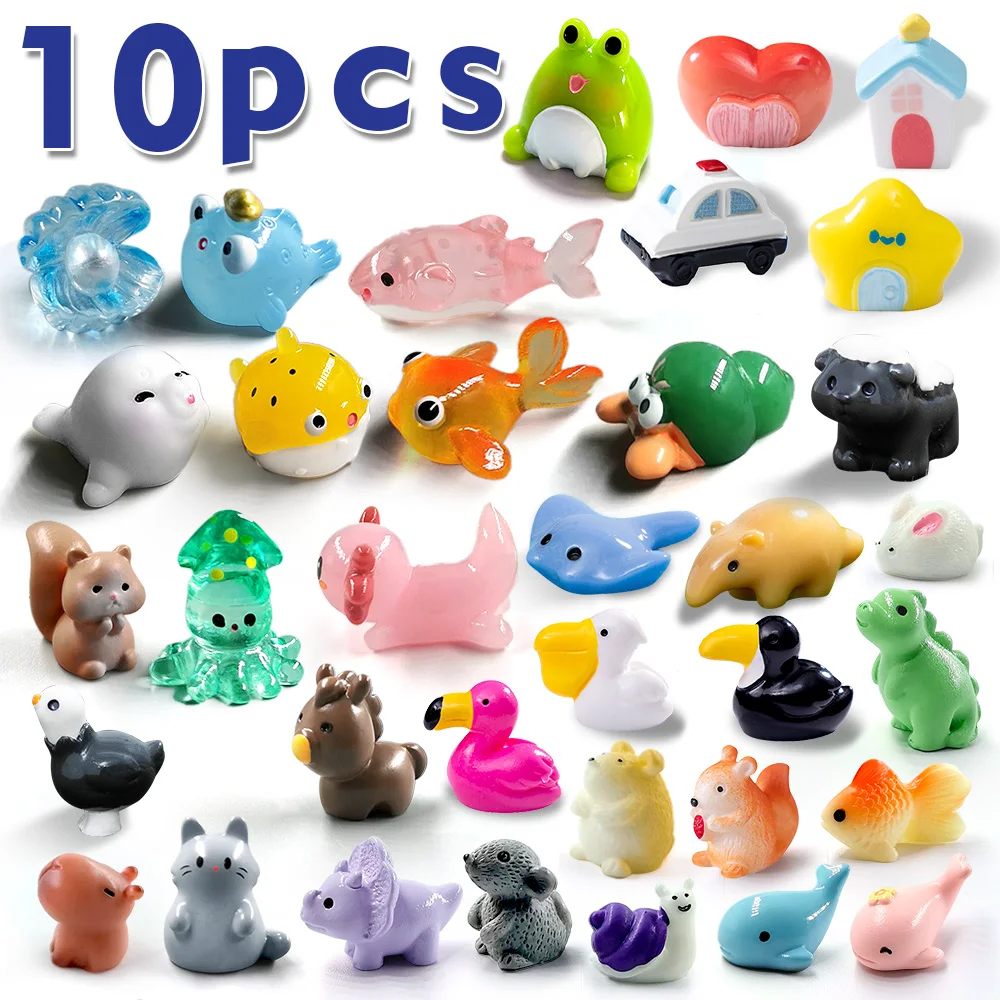 10Pcs Sea Horse Animal Crab Octopus Goldfish Anteater Alpaca Rabbit Fox Figurine Miniature Fairy Garden Decoration Accessories