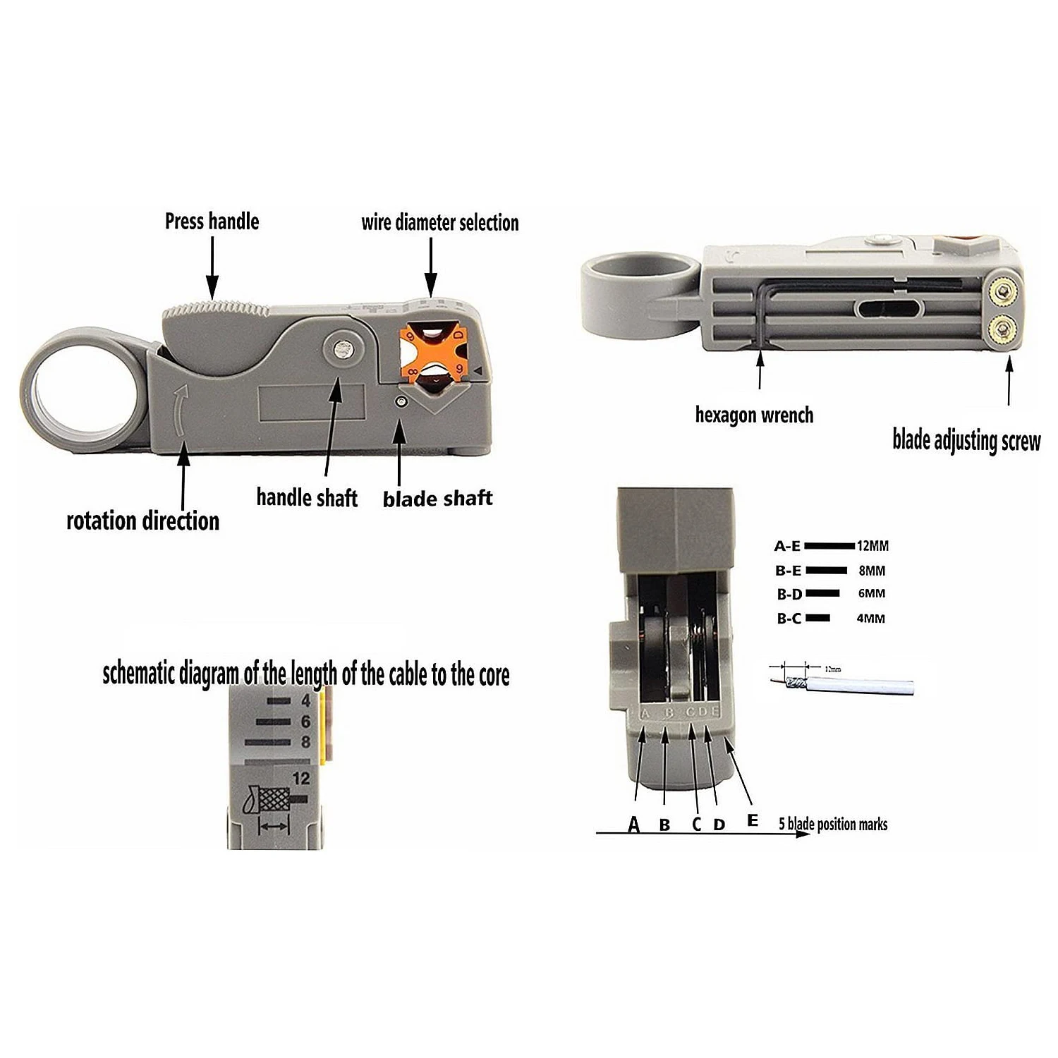 Gaobige Coax Cable Crimper Kit Tool for rg6 rg59 Coaxial Compression Tool Fitting Wire Stripper with Gaobige 10pcs F Compression