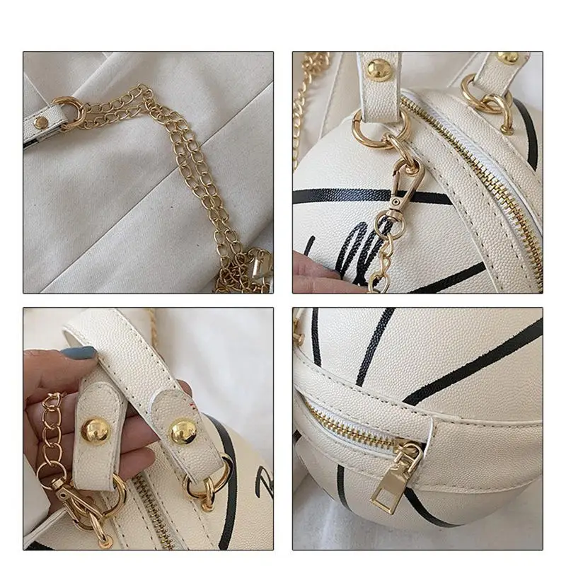 Round Basketball Crossbody Bag For Women Fashion PU Leather Ball Bag Football Chain Shoulder Bags Female Chic Handbag image 5