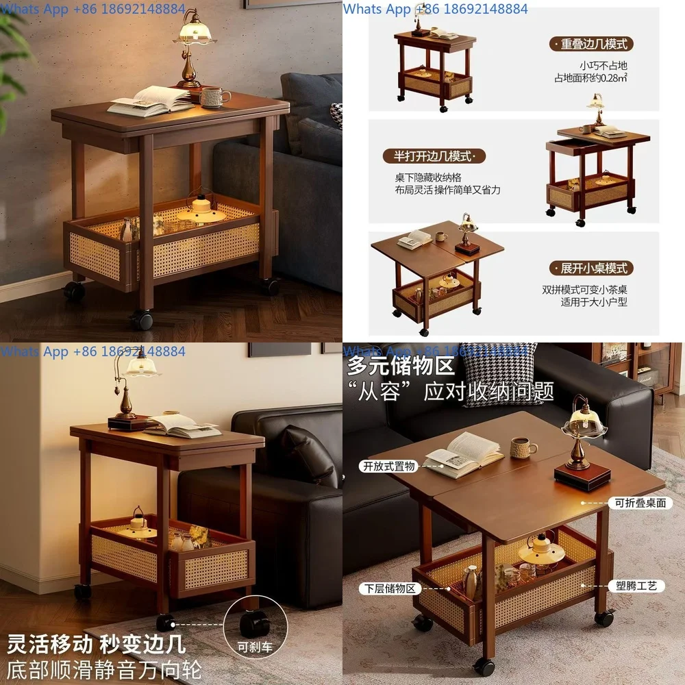 

Portable Coffee Table for Small Living Room Foldable Side Table Sofa Cart with Wheels