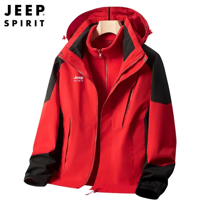 JEEP SPIRIT jacket men outdoor autumn winter three-in-one removable two-piece plus velvet thick mountaineering clothing