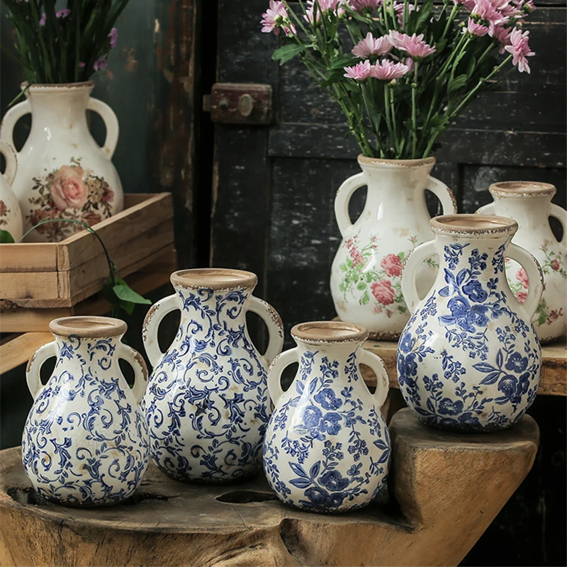 Vintage Ceramic Vase Ornaments Living Room Flower Container Elegant Creative New Chinese Ice Crack Vase Home Decorations Gifts