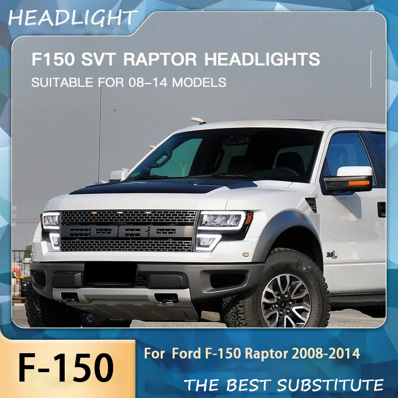 2PCS Suitable for Ford 08-14 Raptor F150 headlight assembly modified LED daytime running light running water turn signal headlig